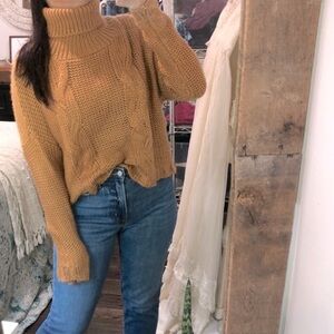 Glam mustard wheat color oversized knit turtleneck sweater size small/medium